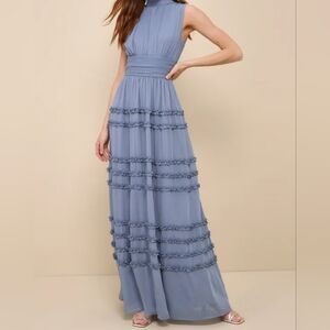 LULU'S BLUE CHIFFON MAXI DRESS SIZE LARGE